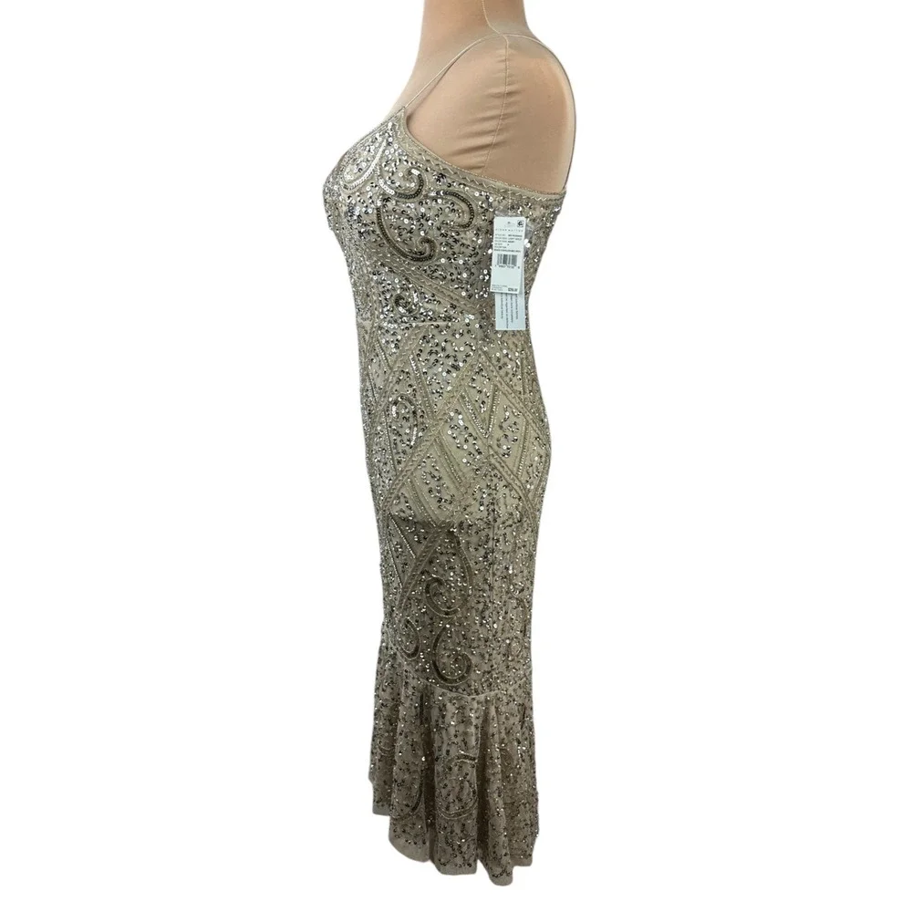 NWT Aidan Mattox Sequin Embellished V-Neck Flutter Hem Midi Dress *Altered* - Picture 7 of 16